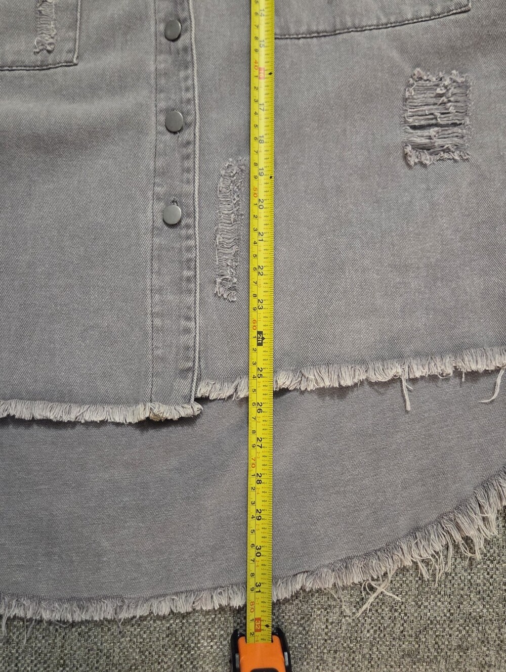 POL Distressed Denim Shacket Jacket Oversized Frayed Raw Hem Violet Gray Large - Picture 10 of 11